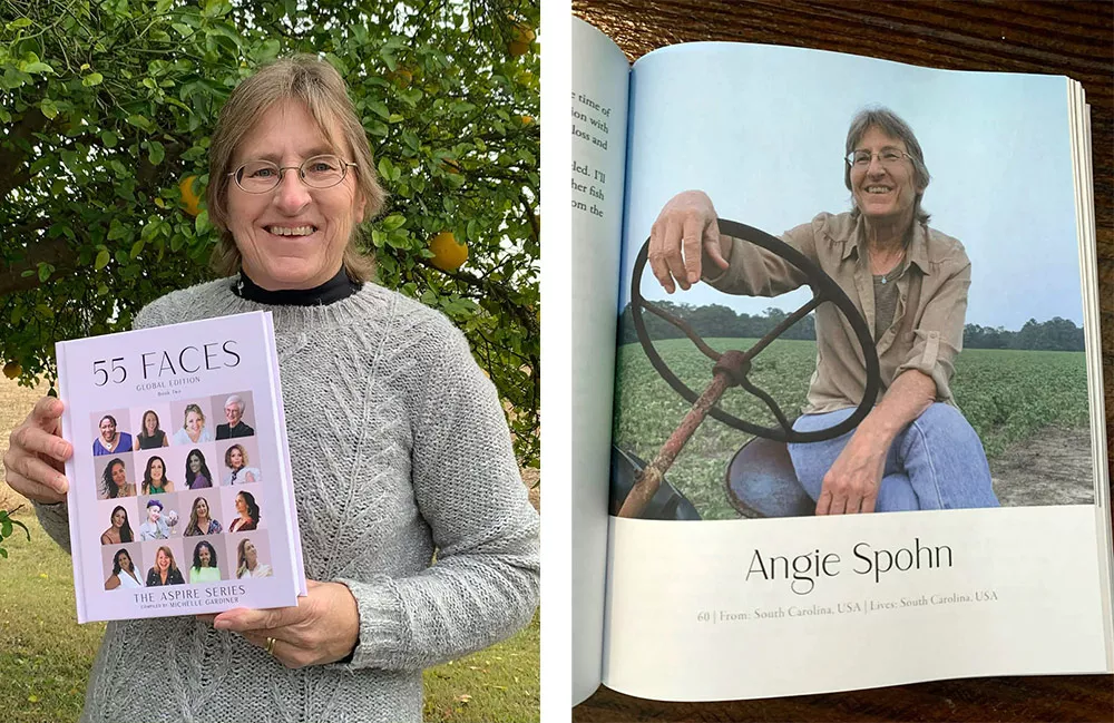 Angie with book "55 Faces"